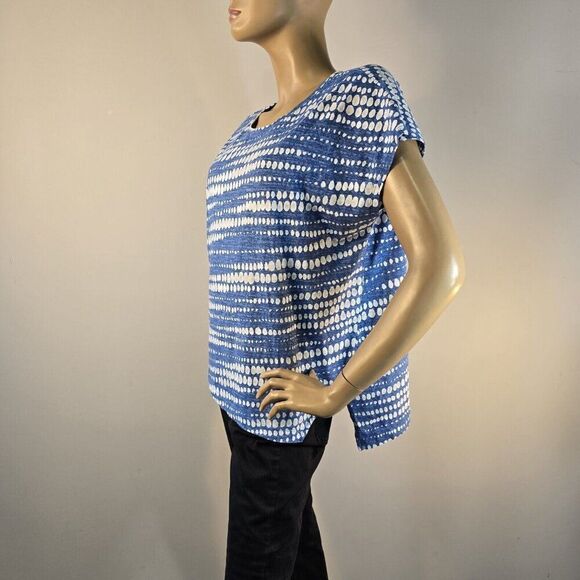 Nic + Zoe NZT Tee Dotty Lines Short Sleeve Cotton Asymmetrical Hem Women Sz L - Picture 2 of 8